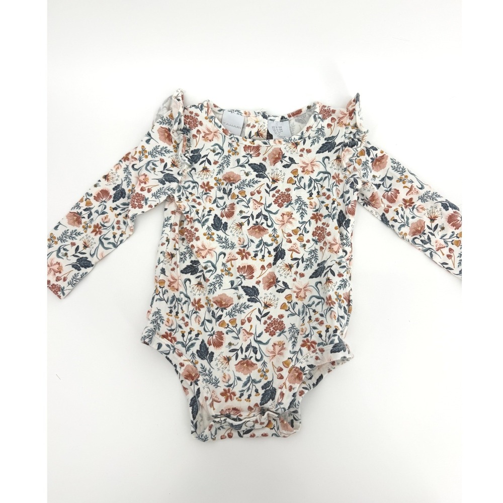 Tahari Baby Girls Floral Ruffle Shoulder Long Sleeve Bodysuit 6-9M Rust Cream